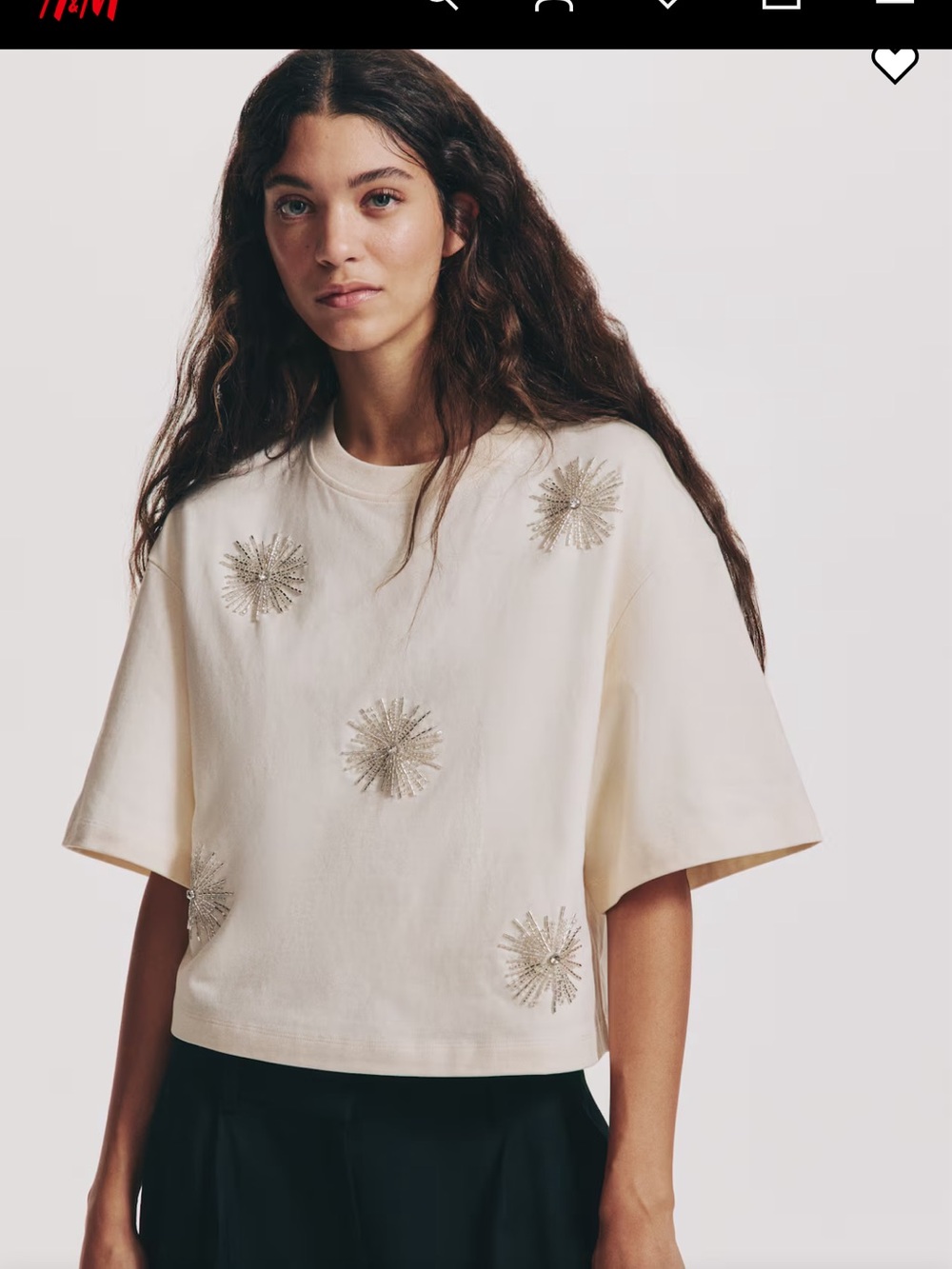 NWT H&M Cream Short-Sleeve Embellished Tee